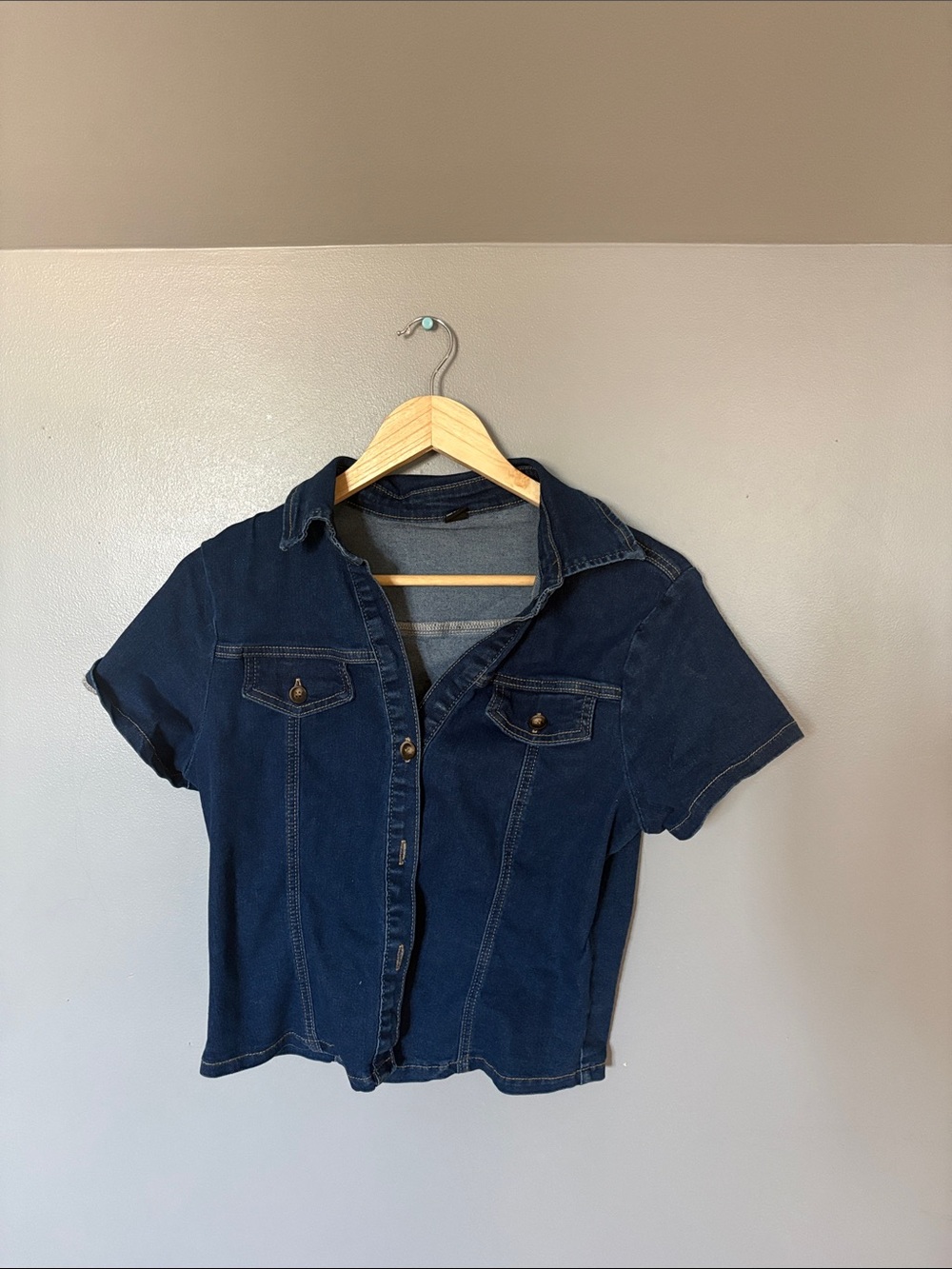 SHEIN Navy Short-Sleeve Button-Down Shirt